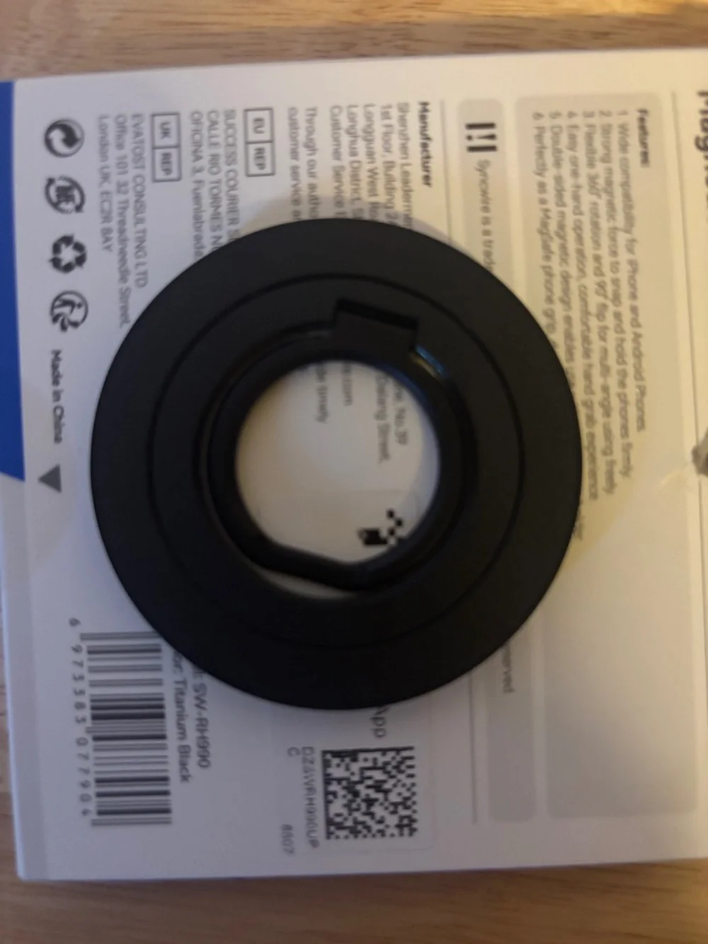 Syncwire Black Magnetic iPhone Ring Holder with Rotating Kickstand, NIB